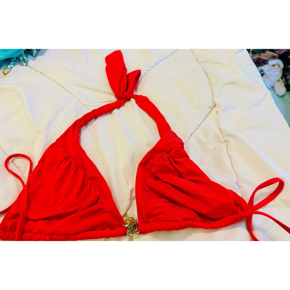 ABS Allen Schwartz Red Bikini‎ Top Adjustable Gold Charm Detail Size 8